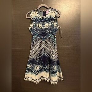 Herve Leger Navy and Cream Textured Dress